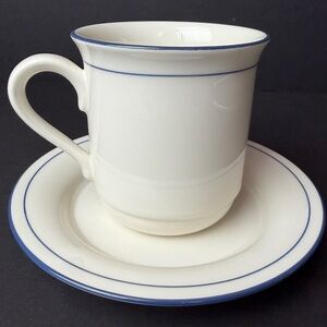 Lenox Chinastone "Blue Pinstripes" Mug & Saucer (Discontinued pattern)